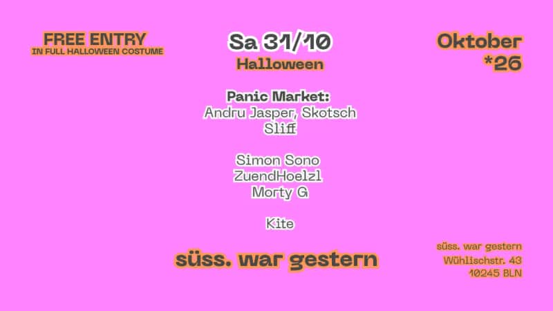 Süsse Halloween FREE ENTRY IN FULL COSTUME